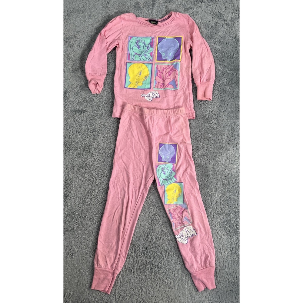 Vintage 1996 Space Jam Kids Lola Bugs Pink Shirt & Pants Pajamas SZ S 4-5 Pink
